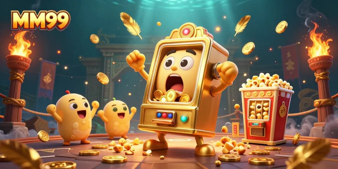 Experience the thrill of MM99 with Jackpot Slot Machine; coins burst forth in celebration.