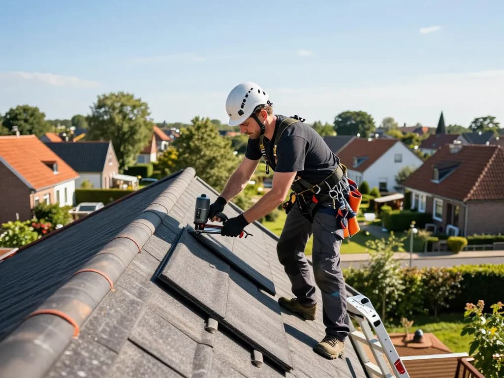 Professionele dakdekker in Harderwijk repareert een kwaliteitsdak, toont vakmanschap en materialen