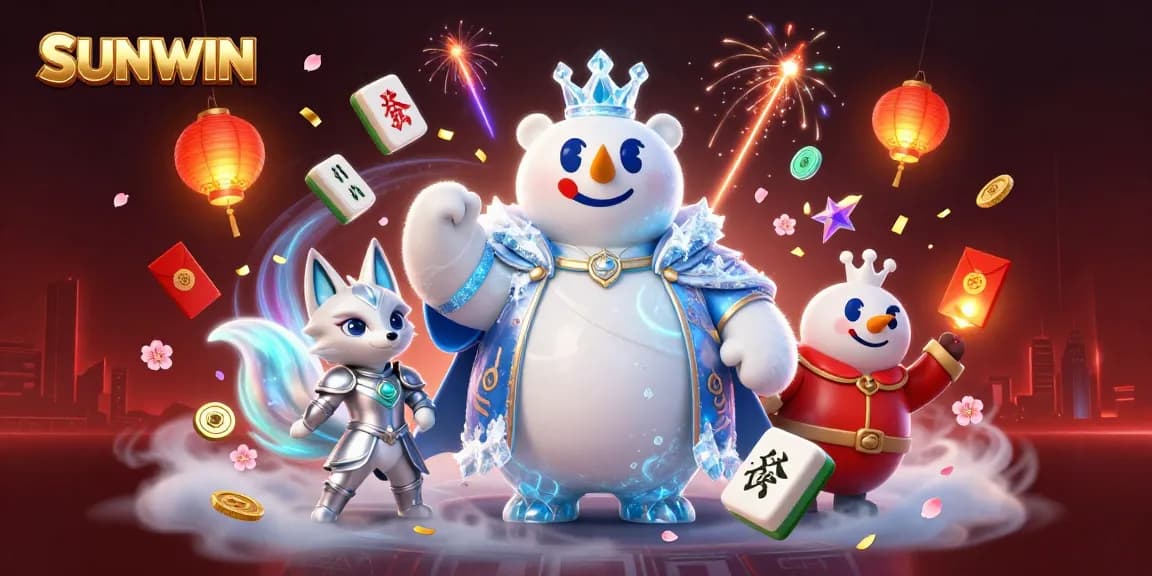 SUNWIN brings excitement to gambling with a dynamic scene featuring a cartoon ice king polar bear and snow fox in a vibrant casino atmosphere.