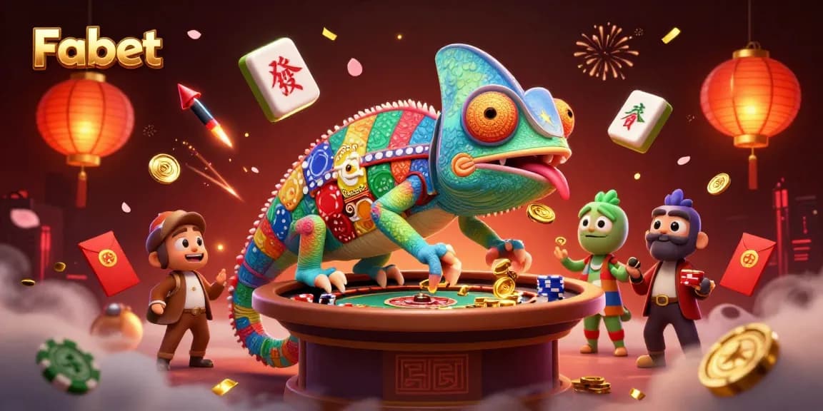 Fabet players engage in thrilling gaming action surrounded by vibrant illustrations of poker, coins, and festive elements.