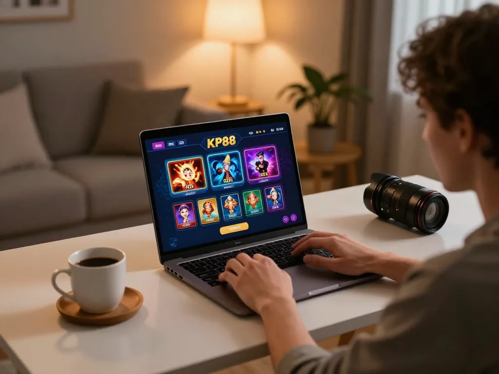 Engaging online gaming session at KP88 with colorful game interface and cozy atmosphere