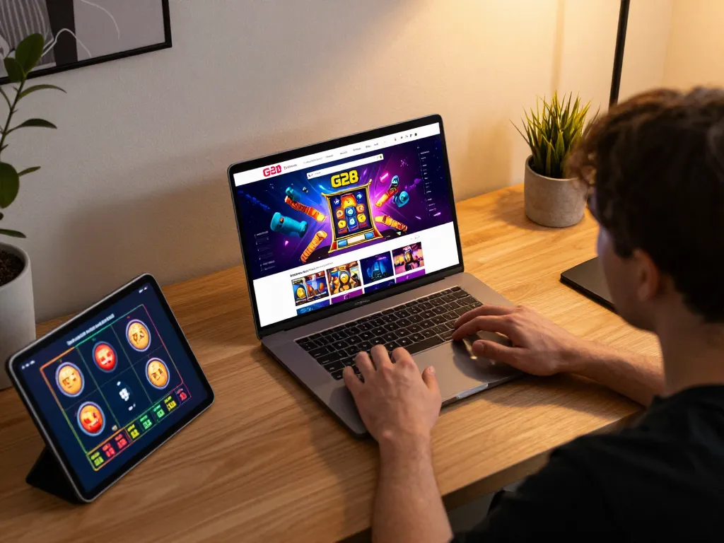 Engaged player navigating g28 trang chủ for strategic gaming insights online