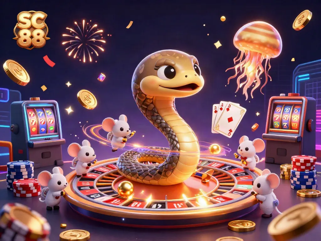 Experience thrilling bets in SC 88's vibrant casino world with exciting games and lively characters.