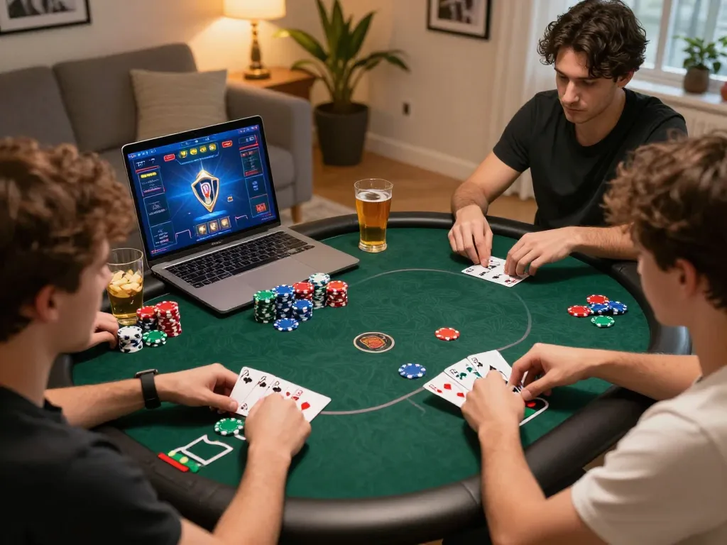 Người chơi LUCK8 tận hưởng một phiên poker trực tuyến chiến lược tại nhà, trưng bày chip và giao diện trò chơi sôi động.