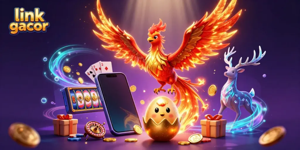 Experience thrilling wins with link gacor in this vibrant casino-themed illustration.