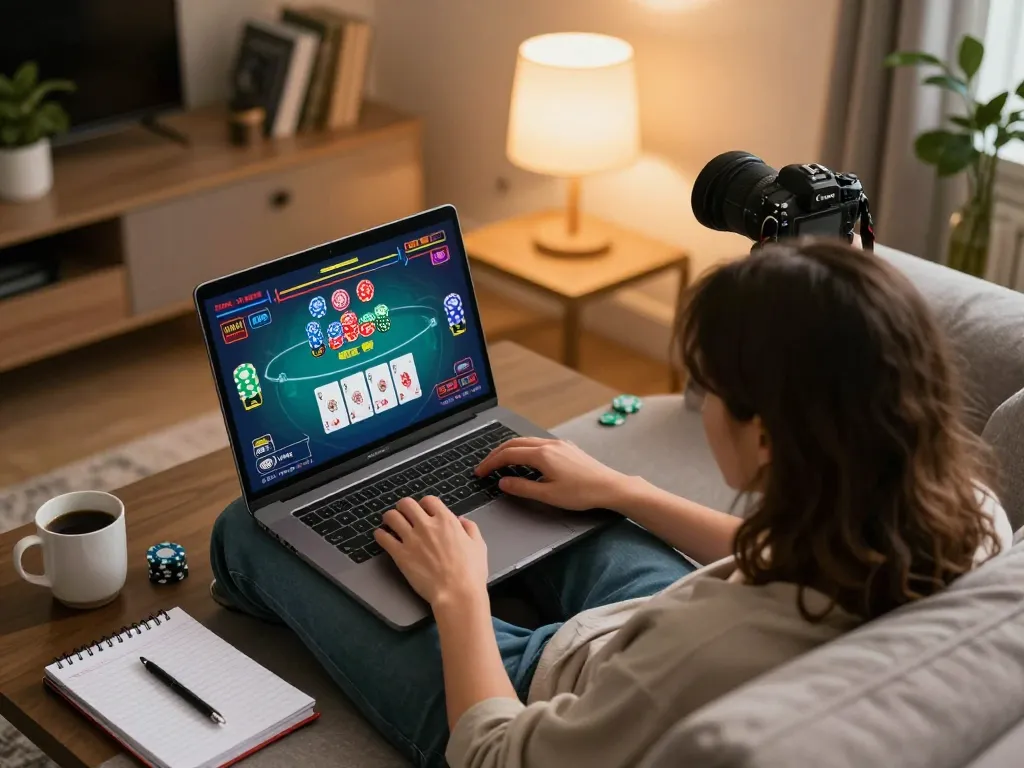Player engages in a thrilling online poker game with Sunwin from their cozy living room.
