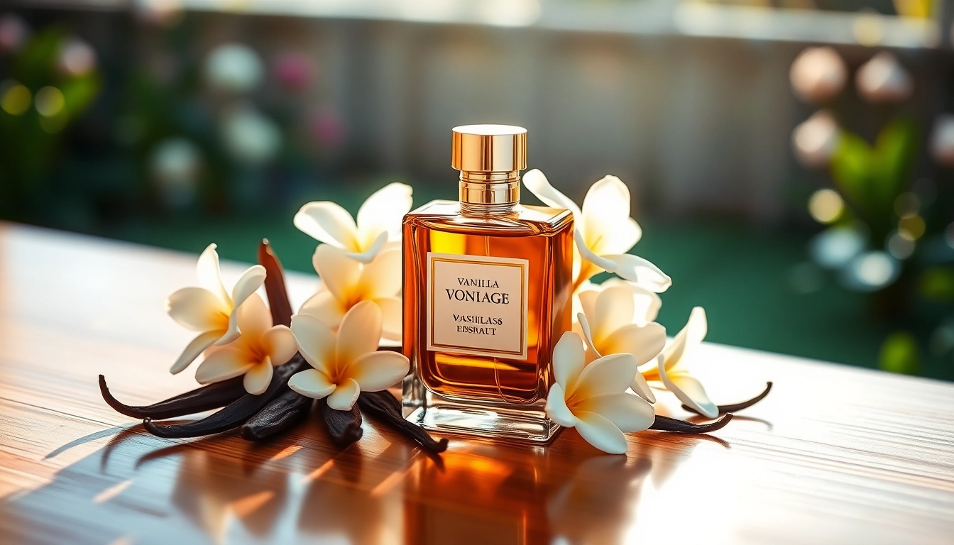 Ontdek de luxe van Vanilla Voyage by Maison Asrar in een elegante setting met bloemen.
