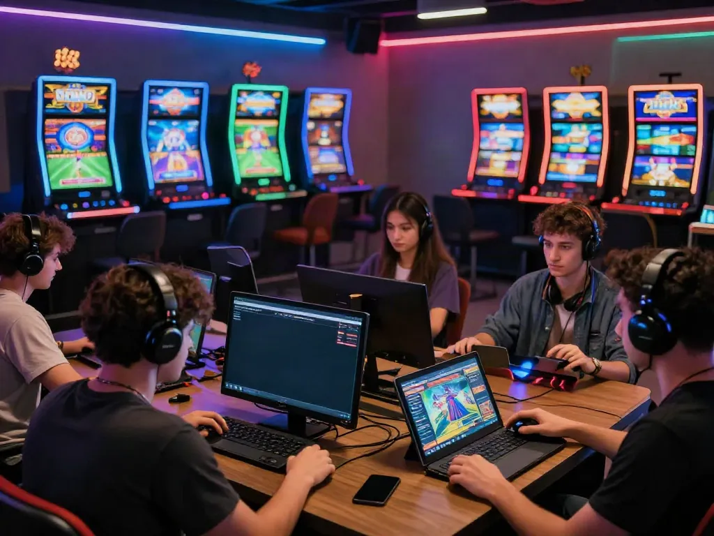 Players enjoying five88 online gaming in a vibrant lounge atmosphere.