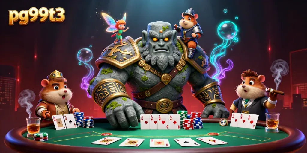 Experience thrilling action at pg99t3 with a vibrant 3D casino scene featuring magical characters.