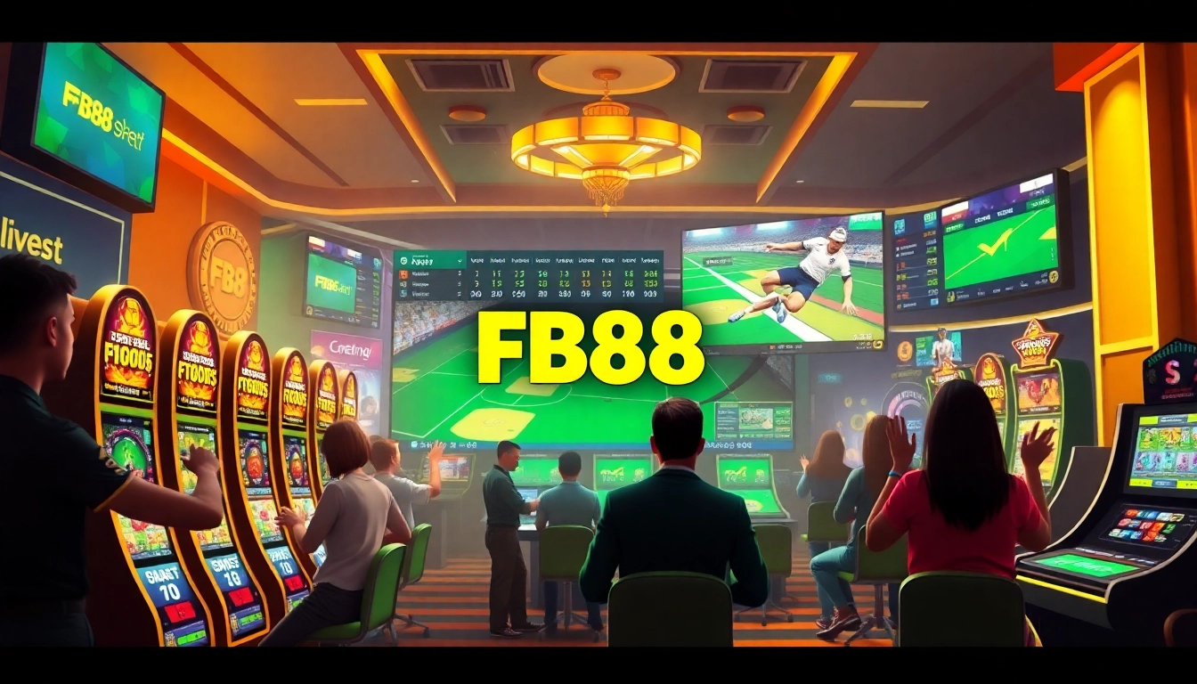 Dynamic online gaming scene on https://fb888.us/ highlighting FB88's casino interface and engaged players.