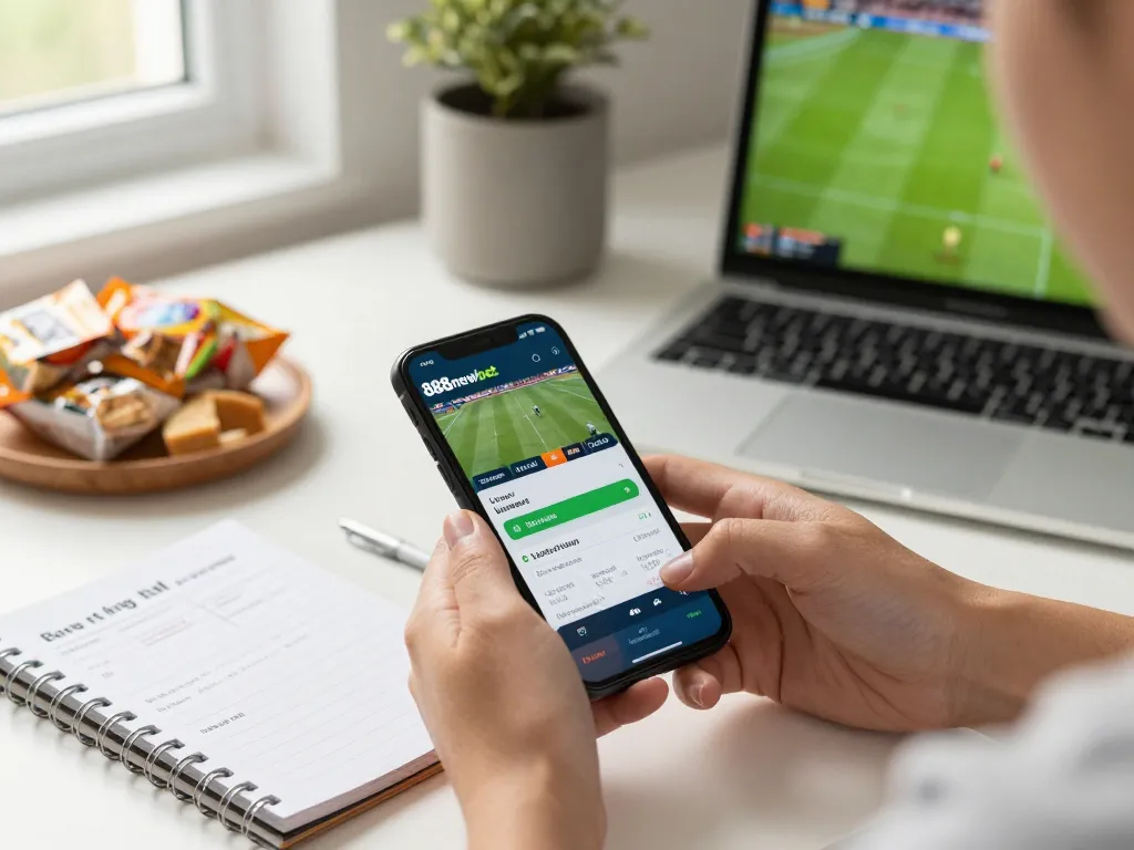 Engaging in live sports betting with the 888newbet app on smartphone, showcasing the excitement of online gambling.