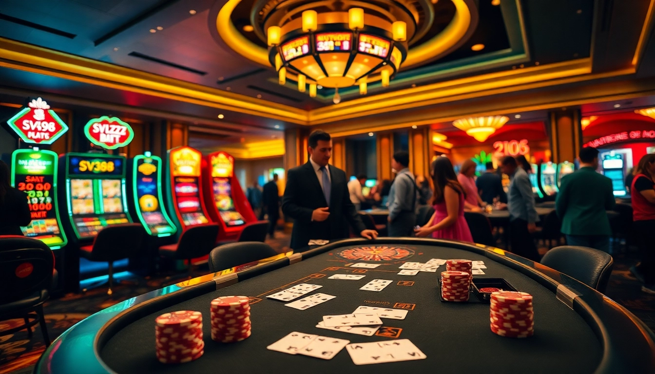 SV388 offers an engaging gambling experience with vibrant casino visuals showcasing excitement and luxury.