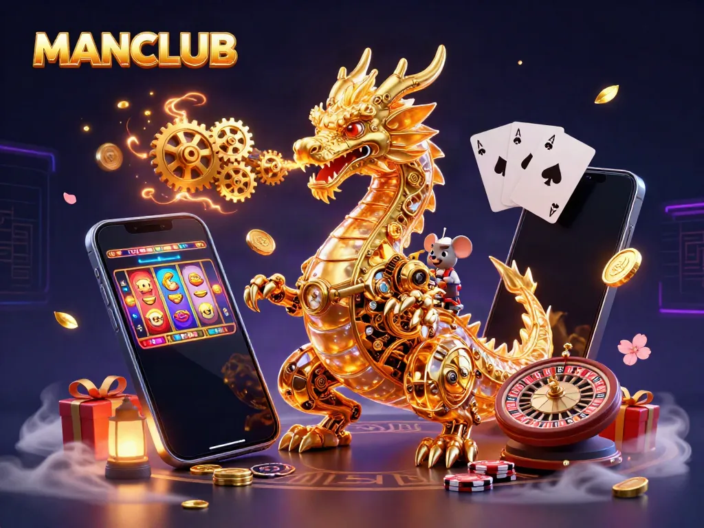 Engage with MANCLUB's thrilling gaming experience featuring cartoon dragon mechanics and slot games.