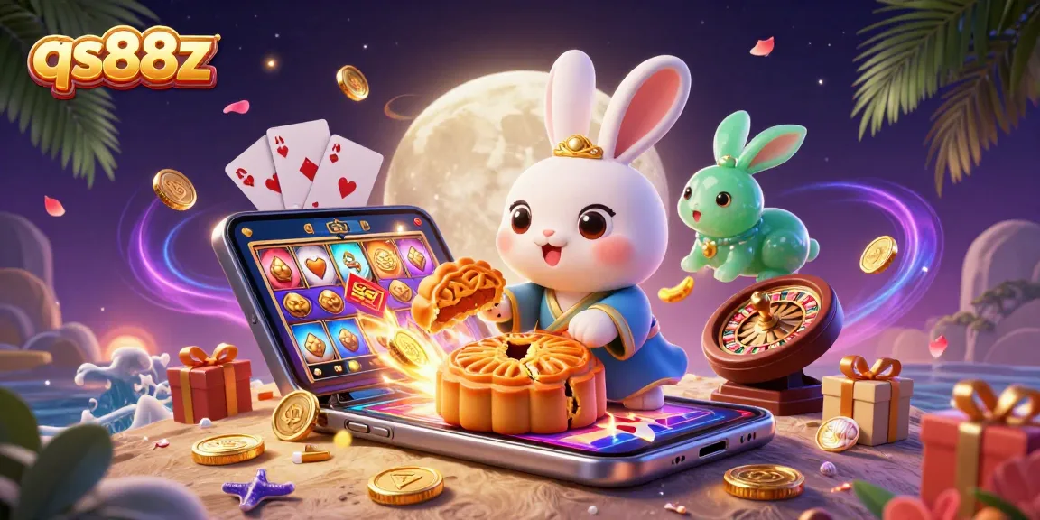Experience the excitement of qs88z casino games with a vibrant lunar scene featuring a moon rabbit and valuable treasures.