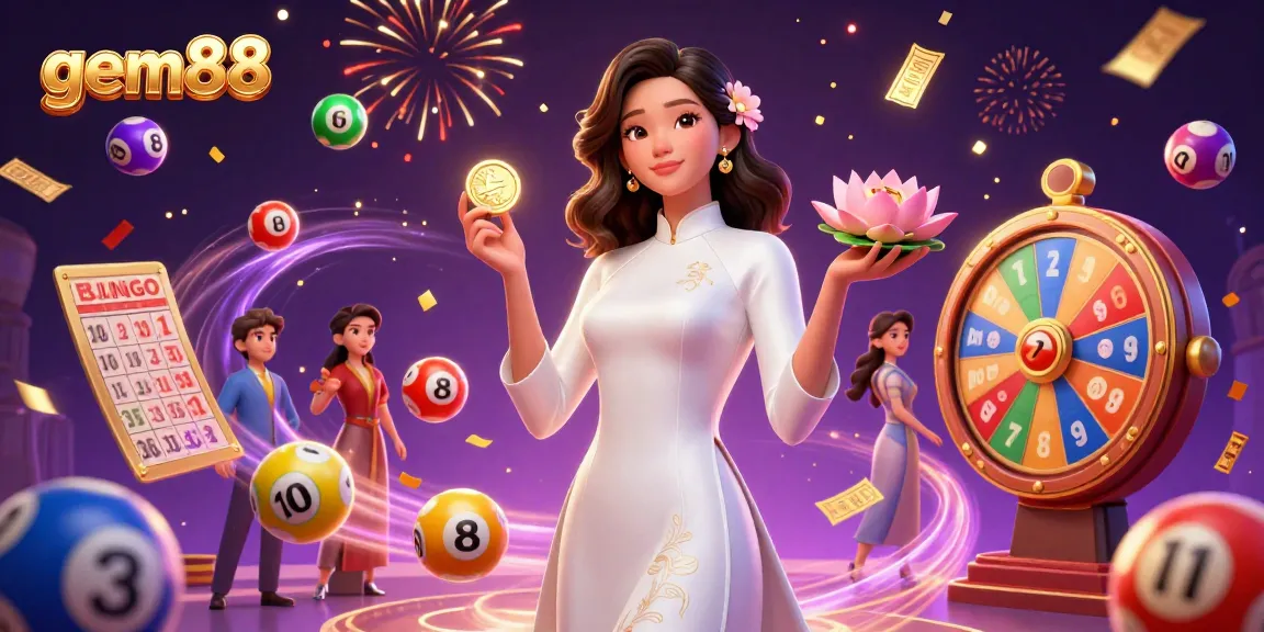 Engaging gem88 casino illustration with vibrant lottery elements showcasing betting excitement.