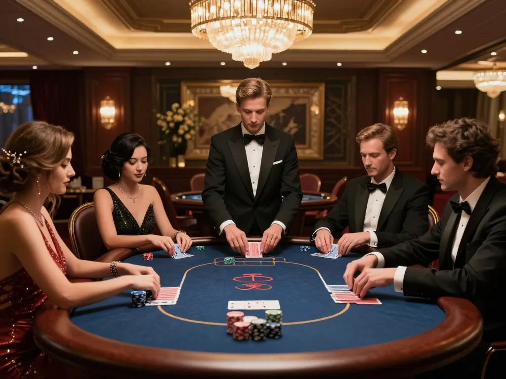 Watch players engage in strategic poker gameplay at 9bet's upscale casino table.