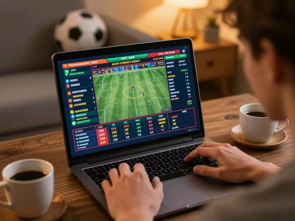 Player enjoying sports betting on VA88, showcasing live odds and exciting gameplay at home.