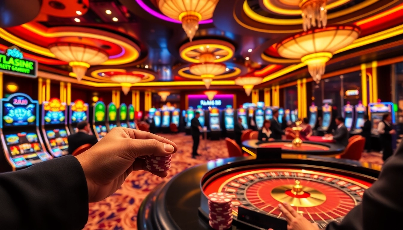 Experience the excitement at RR88's luxurious casino with vibrant slot machines and lively poker games.