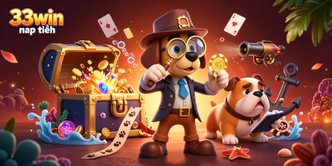 Experience exciting moments with 33win nạp tiền illustrated through a detective storyline filled with treasures.