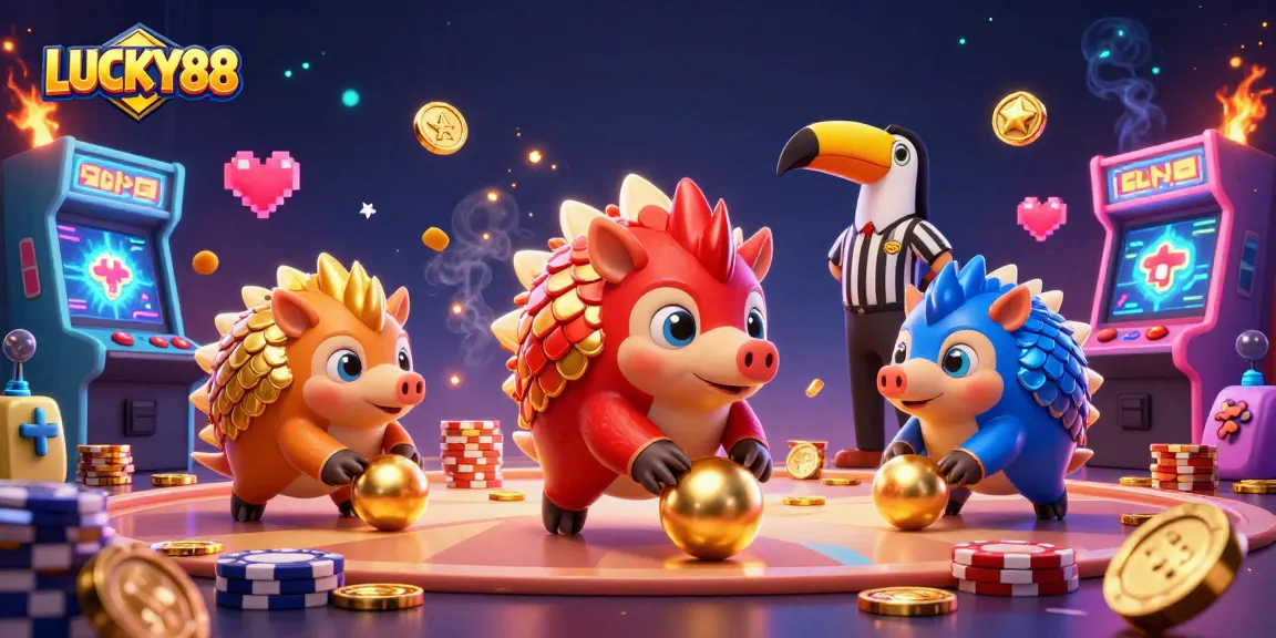 Experience LUCKY88 with vibrant pangolins in an electrifying gaming scene full of action.