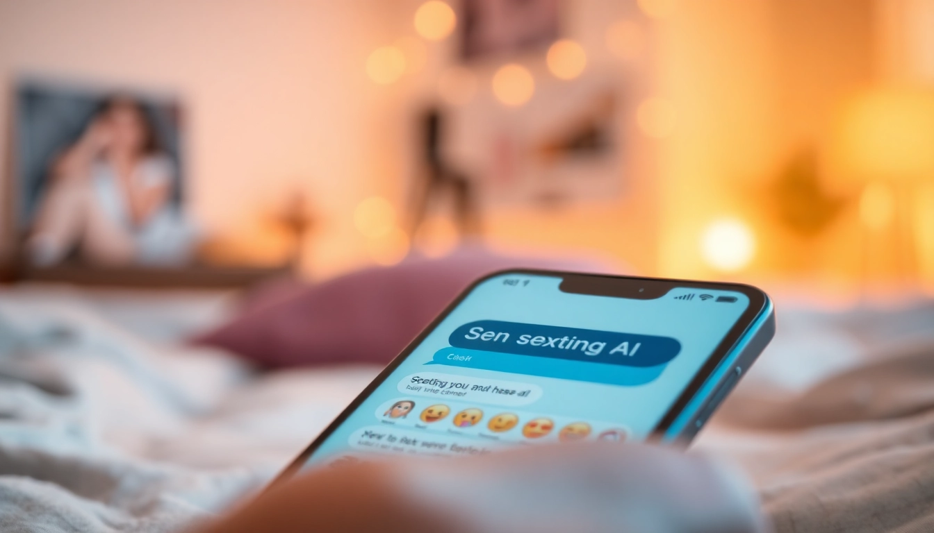 A close-up of a smartphone displaying a sexting AI conversation, showcasing engaging chatbot interactions in a cozy setting.