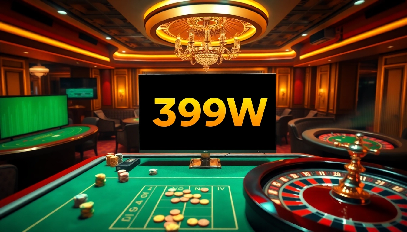 Experience thrilling gameplay at 399W's online casino, with vibrant chips and engaging table games.