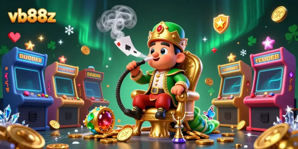 Play poker hands with VB88z's massive caterpillar hookah master in this immersive casino scene.