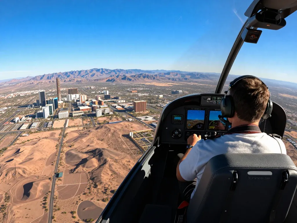 Aerial view of Fly88 pilot in cockpit during a thrilling discovery flight over Phoenix landscape.