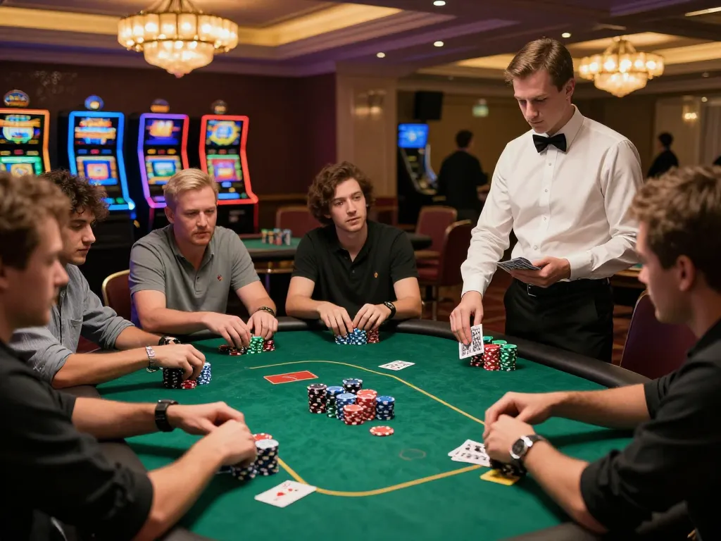 cm88 players strategizing at an upscale poker table in a casino
