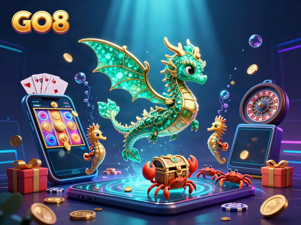 Experience GO8 casino excitement with vibrant creatures and interactive games in a dynamic sea environment.