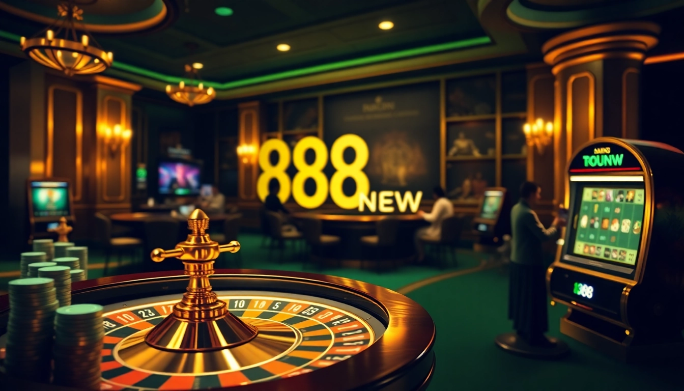 Experience thrilling online gambling with 888new's stunning casino interface featuring roulette and poker elements.