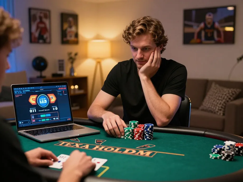 Engaged user placing bets and strategizing on kp88 online poker platform.