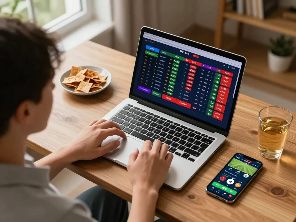 Betting enthusiast engaging with 28bets platform on laptop, capturing strategy and excitement in online sports betting.
