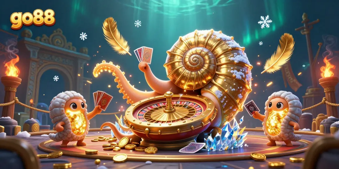 Experience thrilling gameplay at go88 with a dynamic scene of a giant nautilus roulette wheel and glowing ammonite companions.