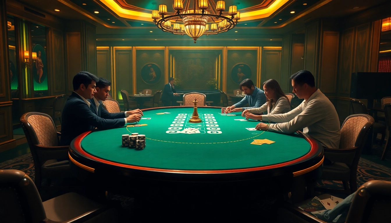 Engaged players at a luxurious poker table celebrating their wins linked to VN789 LINK.