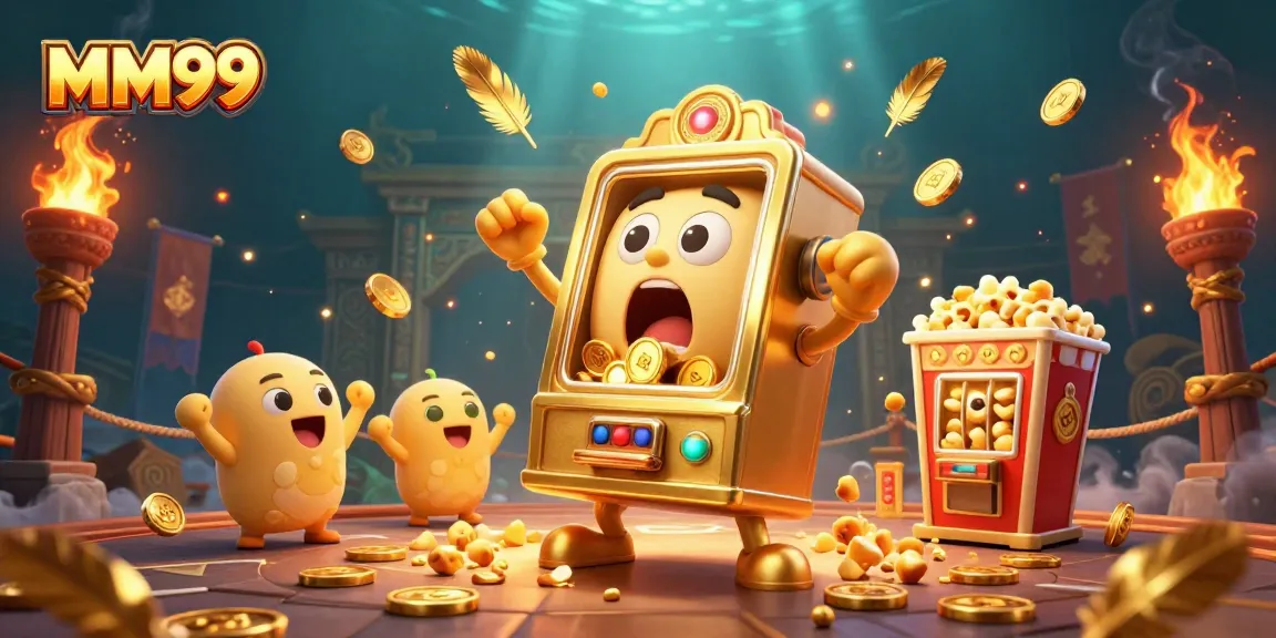 Experience the thrill of MM99 with Jackpot Slot Machine; coins burst forth in celebration.