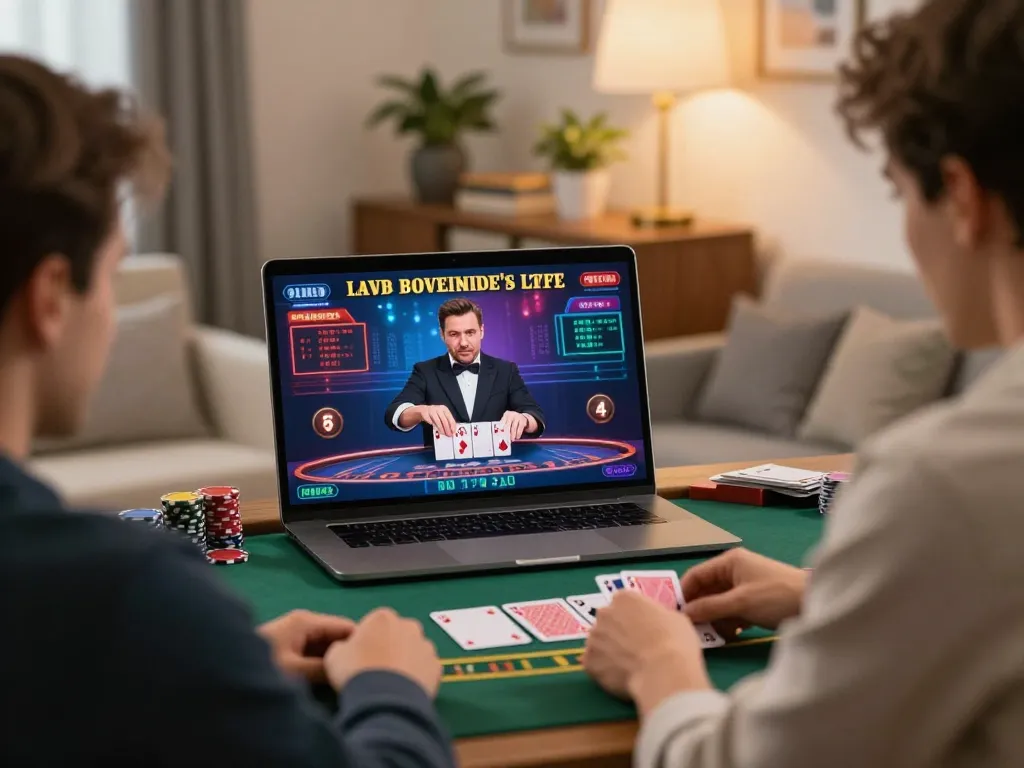 Player engaged in an online blackjack game at home with LV88 platform, focusing on strategy and gameplay.
