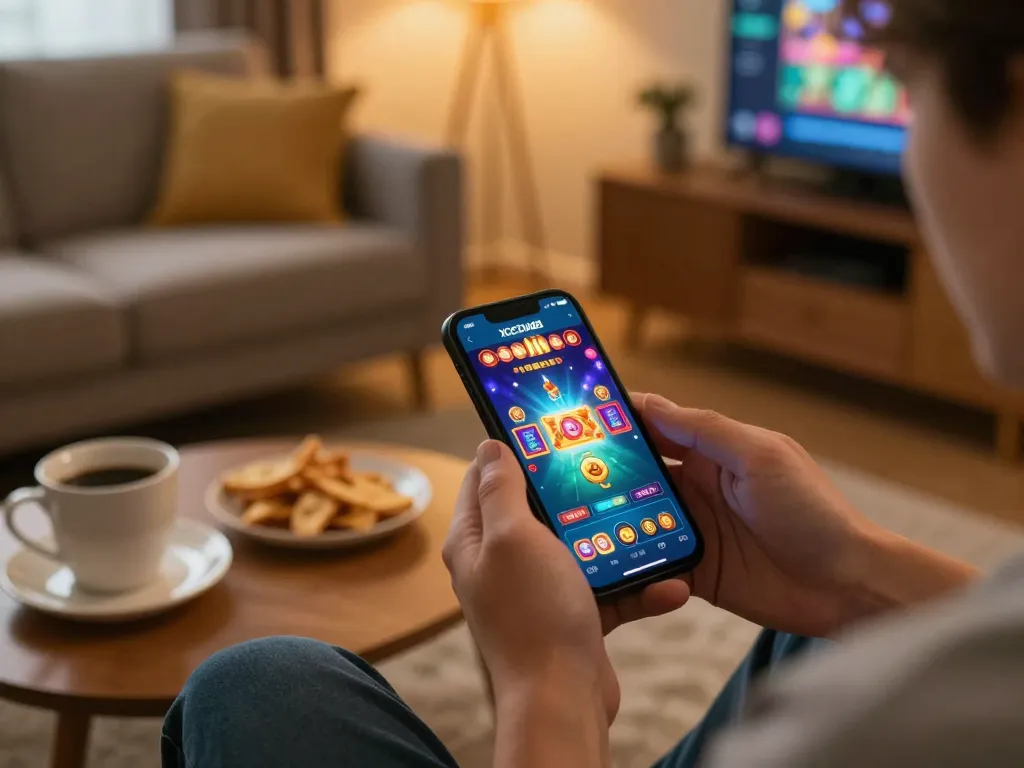 Engaging in online gaming at home with the XOCDIA88 app for an immersive gambling experience.
