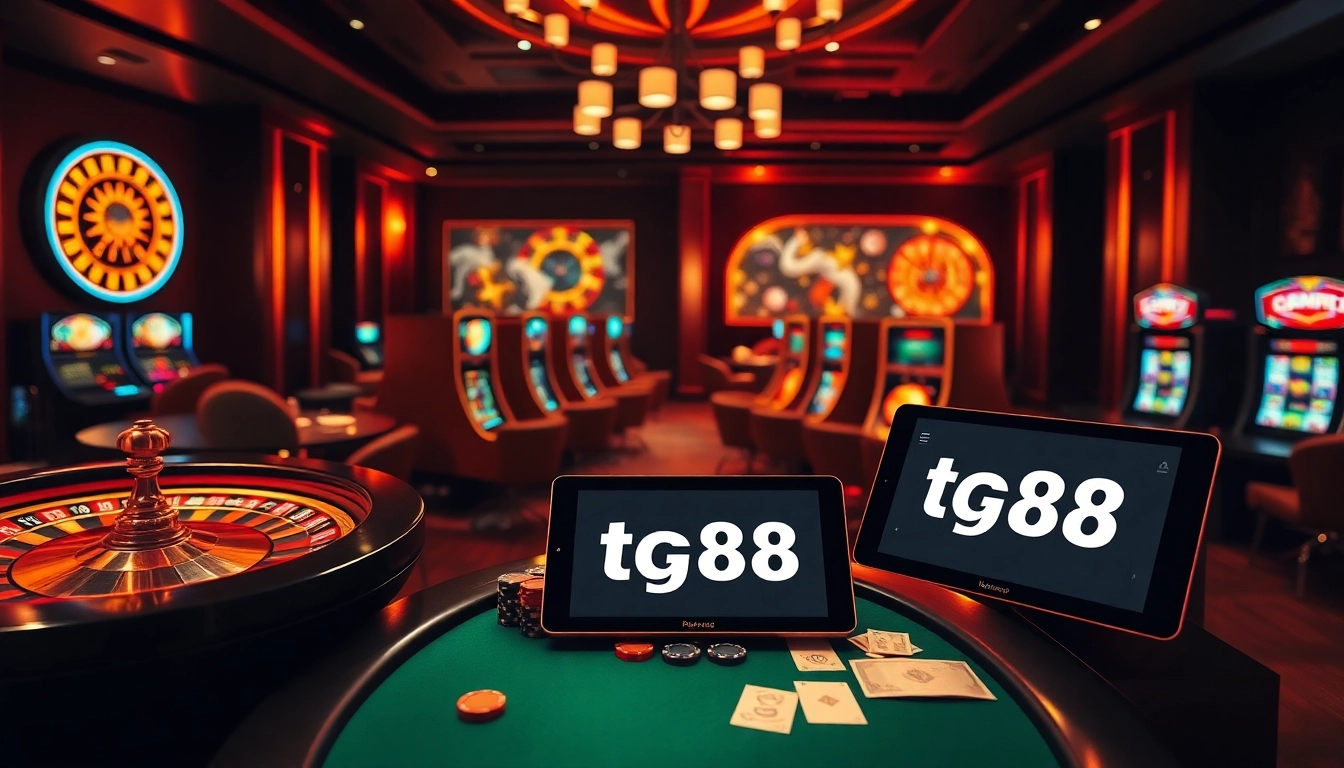Experience the thrill of online gambling with tg88 link featuring luxurious casino elements and vibrant gaming action.