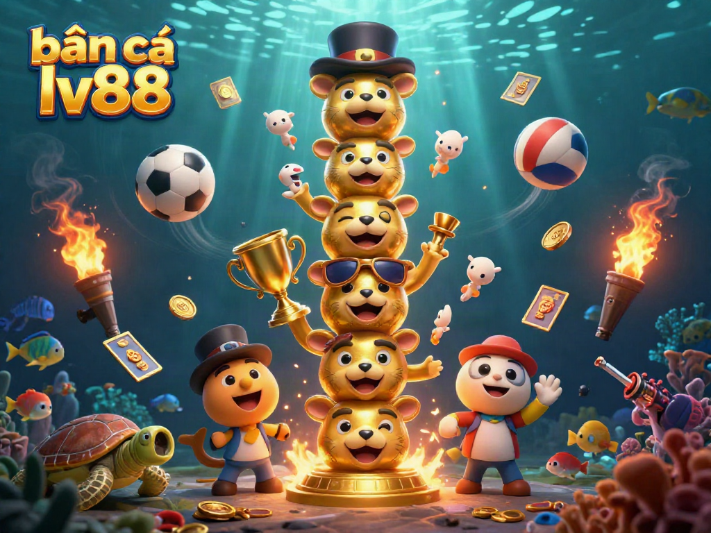 bắn cá lv88 showcases an underwater fishing game with lively sea creatures and vibrant colors.