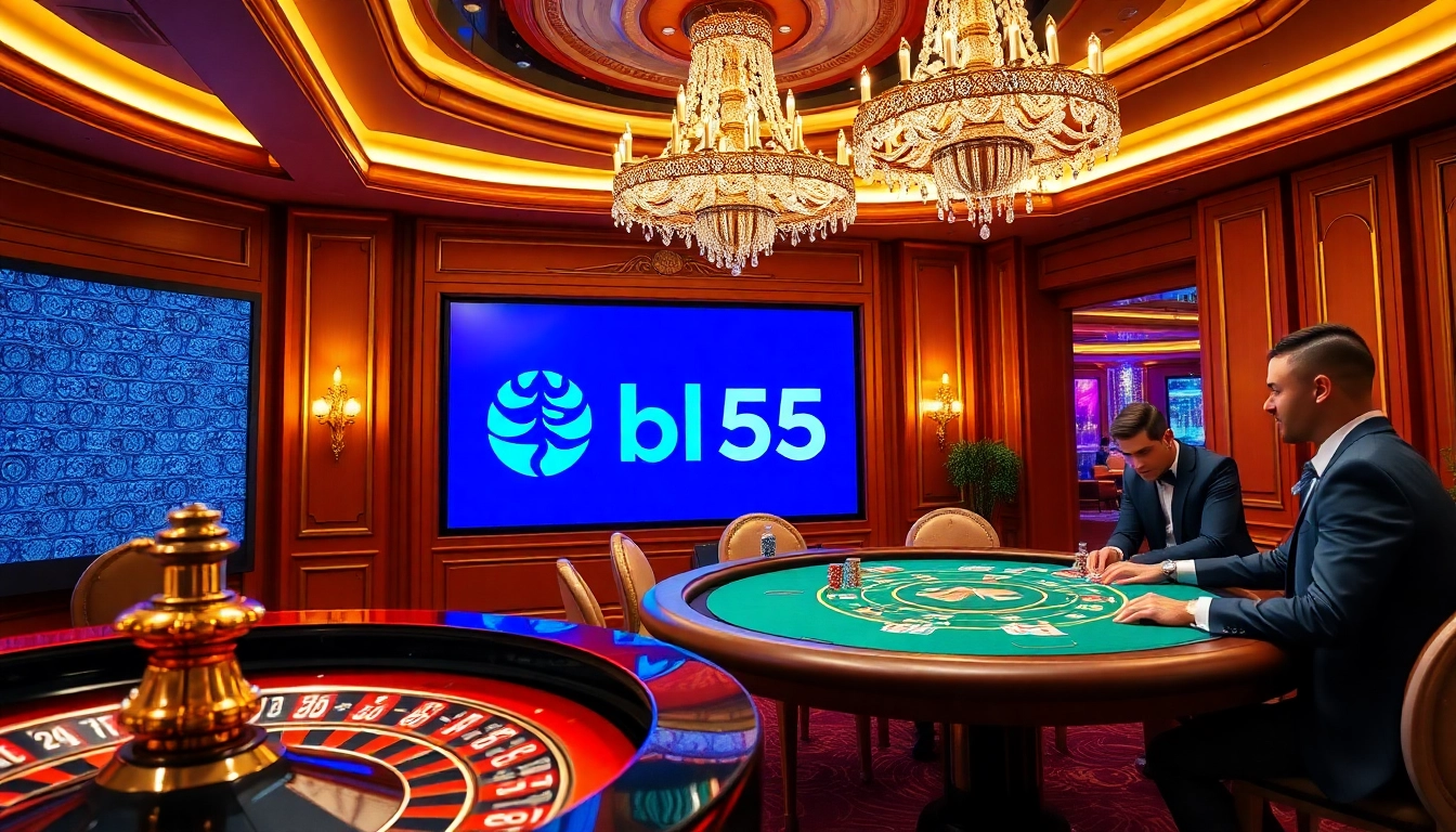 Engaging in high-stakes poker at Bl555 casino with vibrant ambiance and elegant decor.