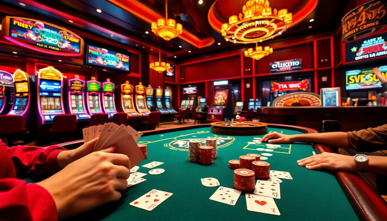 A thrilling poker game at DOLA88 COM with vibrant atmosphere and engaging online gambling elements.