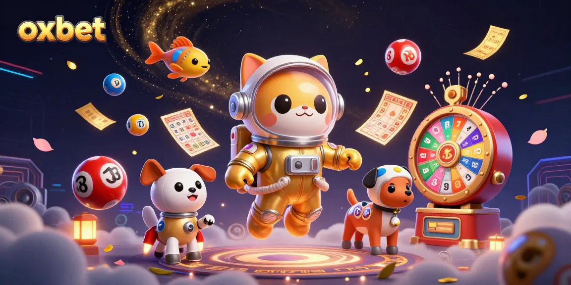 Win big with OXBET's exciting lottery scene featuring vibrant elements and dynamic characters.