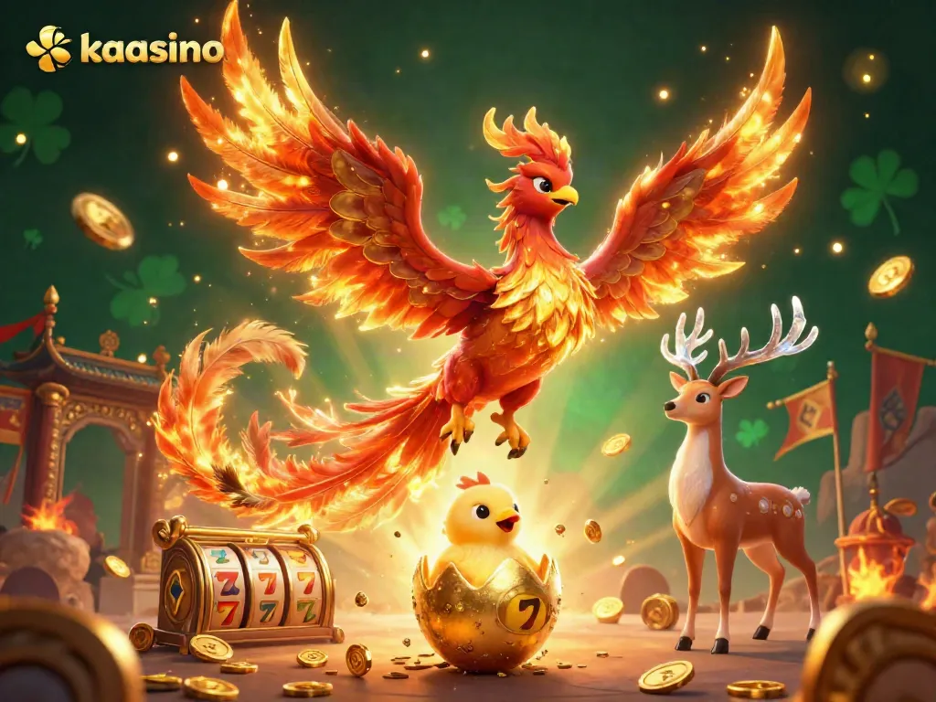 Kaasino offers an immersive gaming experience with a stunning phoenix-themed 3D illustration.