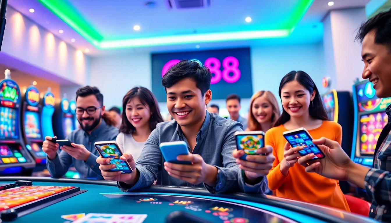 Engaging gaming experience at https://go88vj.com/ showcasing diverse players in a vibrant casino atmosphere.