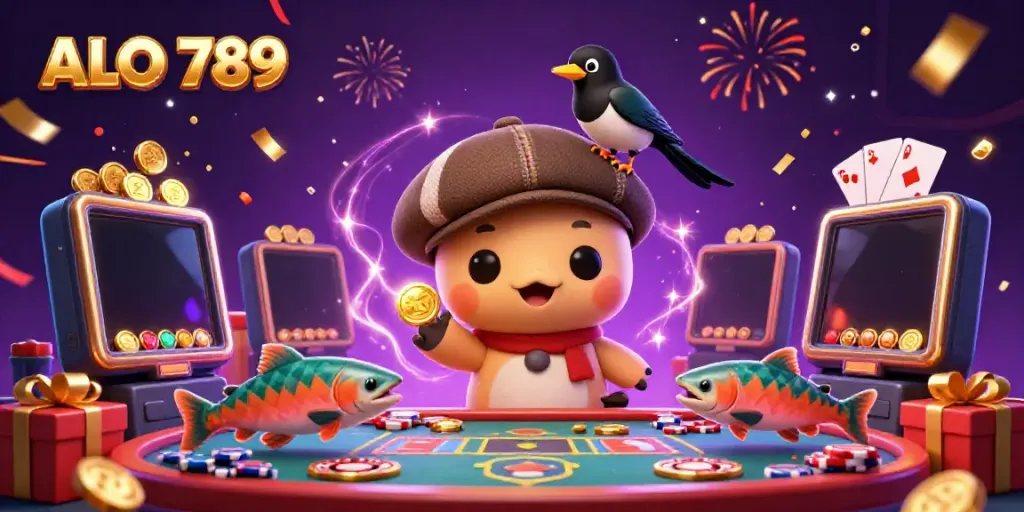 Experience the magic of ALO 789 with a vibrant 3D casino scene featuring playful Nessie and dynamic gaming elements.