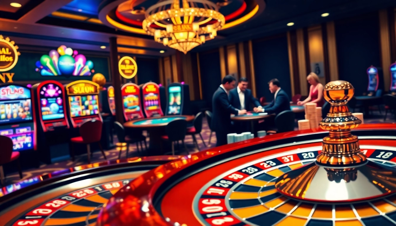 Experience the thrill of online gambling at https://s8ted.com/ with a vibrant casino scene featuring roulette and poker.