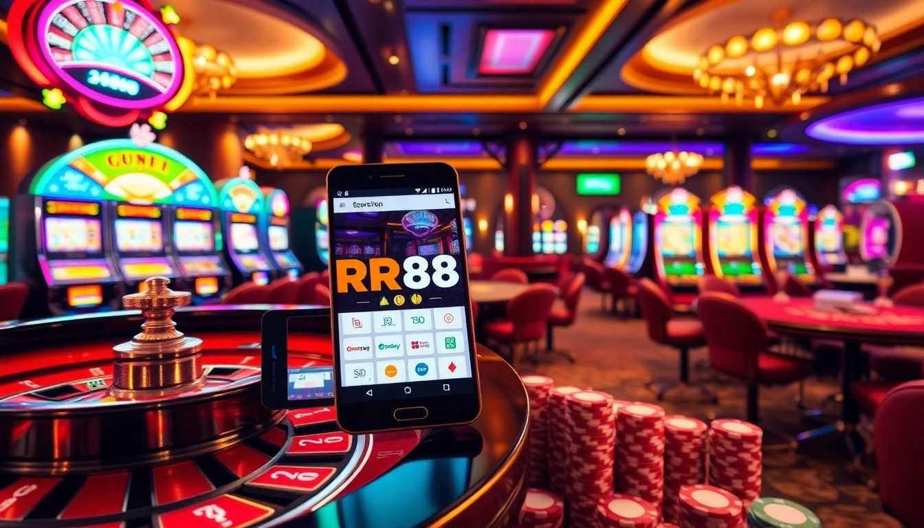 Experience the excitement of online gaming with the RR88 APK in a vibrant casino setting.