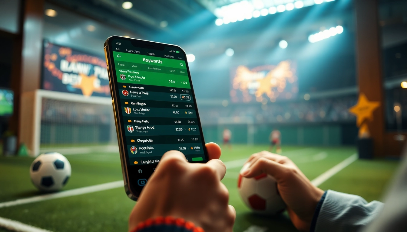 Engaging scene of a user placing bets on trang cá cược bóng đá with digital interface and football elements.