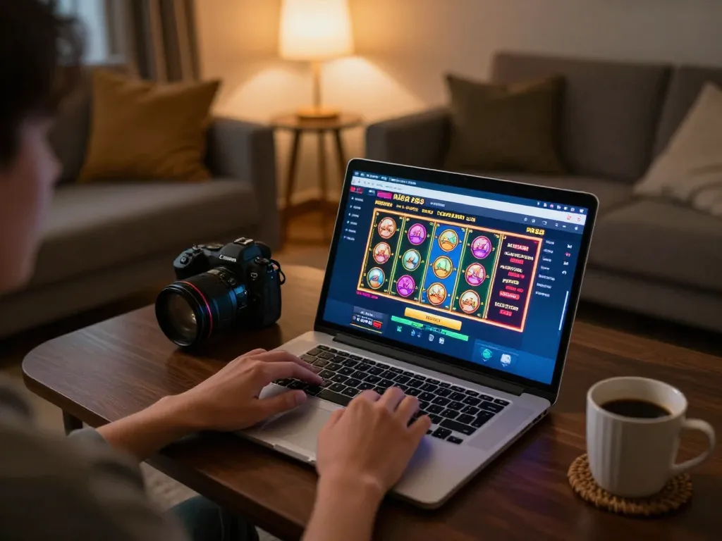 Engaging gaming session at home with RR88 online casino displayed on laptop